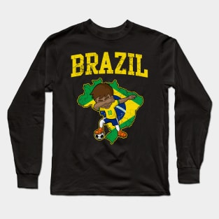 Brazil Soccer Football Boy Brazilian Flag Map Long Sleeve T-Shirt